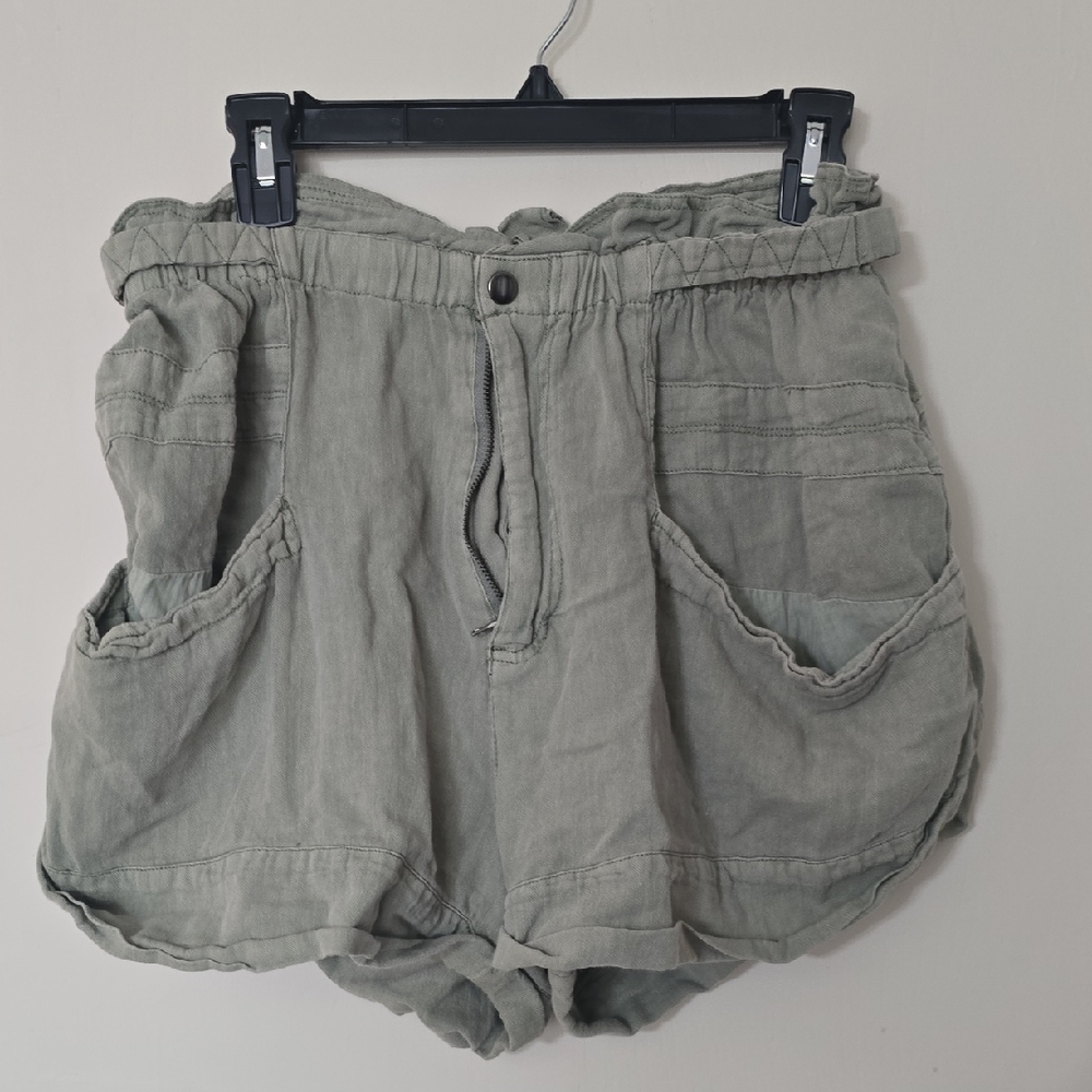 Free People Olive Green High-Waist Paperbag Shorts